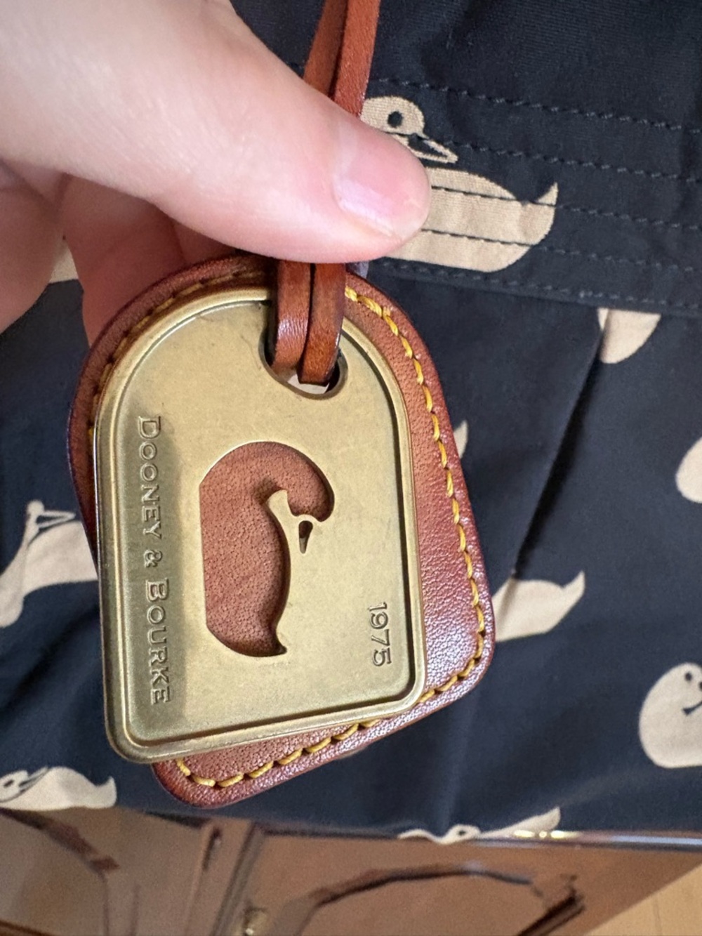 Dooney & Bourke Canvas Victoria Cream Duck Print and Brown Leather Trim - Picture 2 of 14